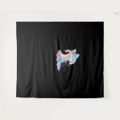 かわいいホログラフィック幽霊ハギングブラックキャットコージーガール タペストリー (正面(横))