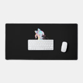 かわいいホログラフィック幽霊ハギングブラックキャットコージーガール デスクマット (キーボード&マウス)