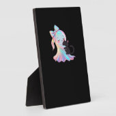 かわいいホログラフィック幽霊ハギングブラックキャットコージーガール フォトプラーク (側面)