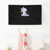 かわいいホログラフィック幽霊ハギングブラックキャットコージーガール 横断幕 (インサイチュ)