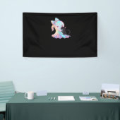 かわいいホログラフィック幽霊ハギングブラックキャットコージーガール 横断幕 (トレードショー)