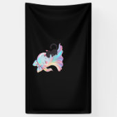 かわいいホログラフィック幽霊ハギングブラックキャットコージーガール 横断幕 (縦)