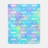 かわいいホログラフィック繰り返しパーソナライズされた名ガーリー フリースブランケット (正面)