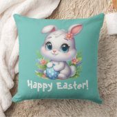 かわいいホワイトイースターバニーと卵 クッション (ブランケット)