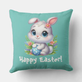 かわいいホワイトイースターバニーと卵 クッション