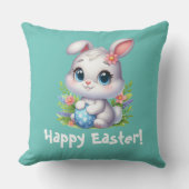 かわいいホワイトイースターバニーと卵 クッション (正面)