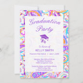 かわいいホワイトカラフルペイズリー卒業パーティー 招待状 (正面)