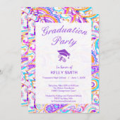 かわいいホワイトカラフルペイズリー卒業パーティー 招待状 (正面/裏面)