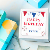 かわいいホワイトキッズベースボールハッピーバースデーシール スクエアシール