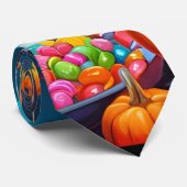 かわいいホワイトキットンカボチャ飴ハロウィーン ネクタイ (ロール)
