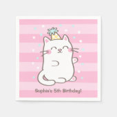 かわいいホワイトキティ猫ガールズバースデーパーティーのナプキンス スタンダードカクテルナプキン (正面)