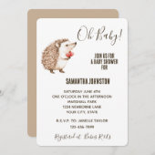 かわいいホワイトクリームブラウンハリネズミハートベビーシャワー 招待状 (正面/裏面)