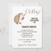 かわいいホワイトクリームブラウンハリネズミハートベビーシャワー 招待状 (正面)