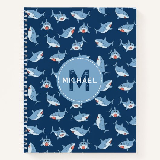 かわいいホワイトサメの海のモノグラム子供服 ノートブック (正面)