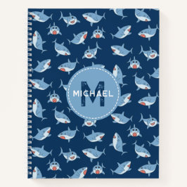 かわいいホワイトサメの海洋モノグラム子供 ノートブック