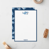 かわいいホワイトシャークの海洋パターン ノートカード (正面/裏面インサイチュ)