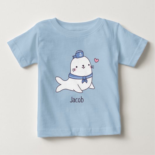 かわいいホワイトシールパップセーラークルードール ベビーTシャツ (正面)
