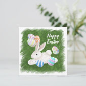 かわいいホワイトバニー |エグ色彩の鮮やかッグ |ハッピーイースター シーズンカード (スタンド正面)