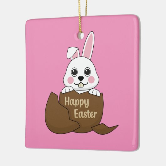 かわいいホワイトバニーinチョコレート卵ハッピーイースター セラミックオーナメント (左)