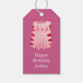 かわいいホワイトピンク猫誕生日 パーソナライズされた ギフトタグ (正面)