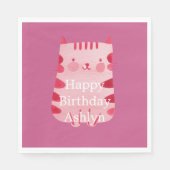 かわいいホワイトピンク猫誕生日 パーソナライズされた スタンダードランチョンナプキン (正面)