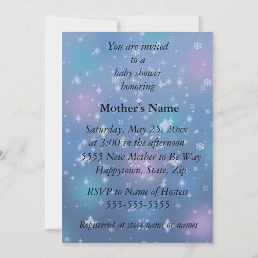 かわいいホワイトフクロウ冬ガールスノーフレークシャワー招待状 招待状 (裏面)