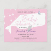 かわいいホワイトホエールガールベビーシャワーピンク招待状 ポストカード (正面)