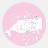 かわいいホワイトホエールガール赤ちゃんシャワーピンク ラウンドシール (正面)