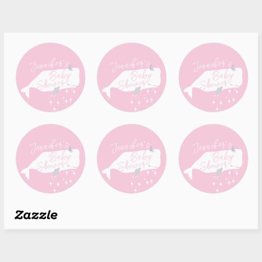 かわいいホワイトホエールガール赤ちゃんシャワーピンク ラウンドシール (シート)