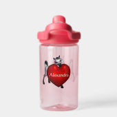 かわいいホワイトポニーと赤いハートキッズ ウォーターボトル (背面)