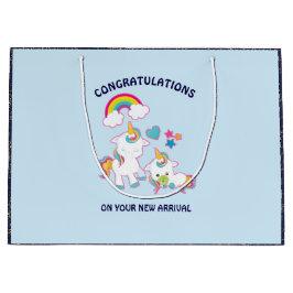 かわいいホワイトユニコーン魔法のママ&ベビーおめでとう ラージペーパーバッグ