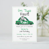 かわいいホワイトレースカーゼブラ2速2番目の誕生日 招待状 (スタンド正面)