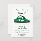 かわいいホワイトレースカーゼブラ2速2番目の誕生日 招待状 (正面/裏面)