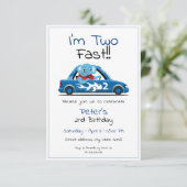 かわいいホワイトレースカーゾウ2速2歳の誕生日 招待状 (スタンド正面)