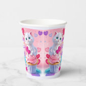 かわいいホワイト子猫&カップケーキガーリー誕生日パーティー 紙コップ (右)