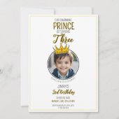 かわいいホワイト&イエロークラウンフォトキッズファッション誕生日 招待状 (正面)