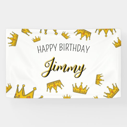 かわいいホワイト&イエロークラウンフォトキッズファッション誕生日 横断幕 (横)