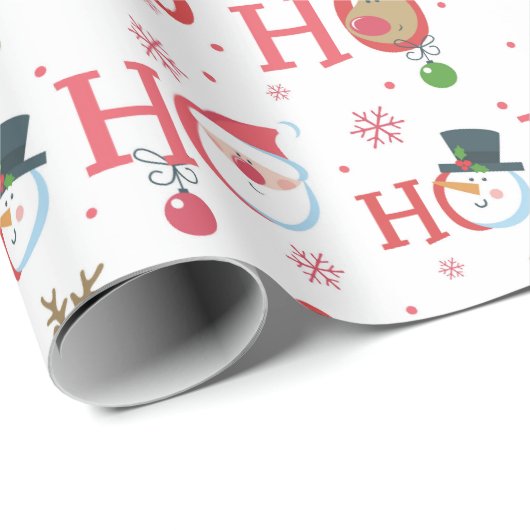 かわいいホーホーホーホーサンタ雪だるまトナカイ ラッピングペーパー (ロールコーナー)