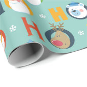 かわいいホーホーホーホーサンタ雪だるまトナカイ ラッピングペーパー (ロールコーナー)