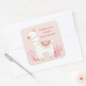 かわいいホールラマおもしろいピンク1位の誕生日パーティーのお気に入り スクエアシール (封筒)