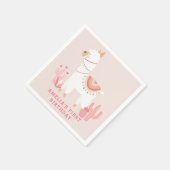 かわいいホールラマおもしろいピンク1歳の誕生日パーティー スタンダードカクテルナプキン (角)