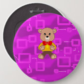 かわいいボウタイテディベアピンク幾何学的ボタン 缶バッジ (正面&裏面)