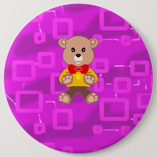 かわいいボウタイテディベアピンク幾何学的ボタン 缶バッジ (正面)