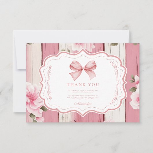 かわいいボウファンシーフローラワンガール1st誕生日 サンキューカード (正面)