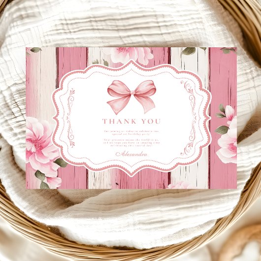 かわいいボウファンシーフローラワンガール1st誕生日 サンキューカード