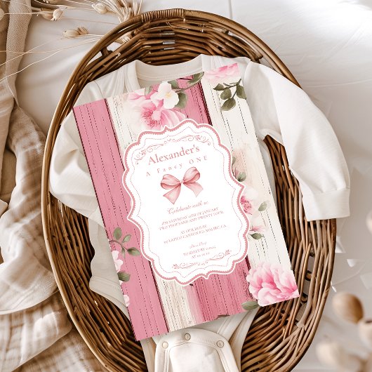 かわいいボウファンシーフローラワンガール1st誕生日 招待状