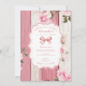 かわいいボウファンシーフローラワンガール1st誕生日 招待状 (正面)