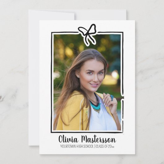 かわいいボウフレームフォトオープンハウス卒業パーティー 招待状 (正面)