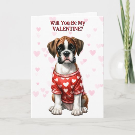 かわいいボクサーの人形をセーターのバレンタイン シーズンカード (正面)