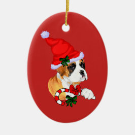 かわいいボクサーの子犬のクリスマス セラミックオーナメント